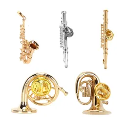 Mini Music Brooch Accessories Jewelry Miniature Musical Instrument FluteFrench HornSaxophoneTuba Shaped Lapel Pin 240106