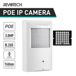 Câmera de áudio P POE 940nm invisível PIR Night Vision HD Mini LED interno IR sistema de segurança CCTV vídeo 240106