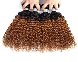 Глубокие волны Индийские девственные человеческие волосы Темно-русые плетения омбре 34 пучка 1B30 Глубокие вьющиеся волосы омбре для чернокожих женщин4286423