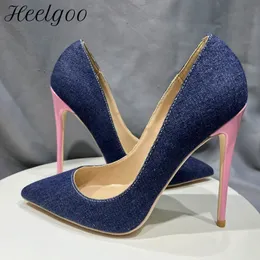 Heelgoo Denim Blue Wome Туфли на высоком каблуке с острым носком Сексуальные женские туфли-лодочки без шнуровки на шпильке для джинсовых платьев Джинсы 12 см 10 см 8 см 240106