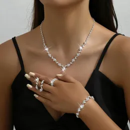 Halsbandörhängen Set Blijery Shiny Rhinestones Bröllop för kvinnor Simple Crystal Armband Ring Bridal