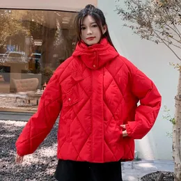 Kvinnors dike rockar kvinnor huva vadderade jackor godis färg vinter varm ner koreanska lösa förtjockna parkor y2k kläder ytterkläder kvinnlig 1033