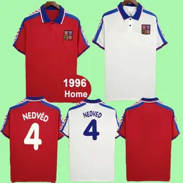 1996 체코 공화국 레트로 축구 유니폼 nedved novotny poborsky home red white goolfal shirt