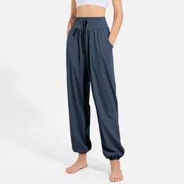 Ll calças esportivas soltas de pernas largas lanterna roupa de fitness naturalmente sente calças casuais dança cintura alta calças de yoga
