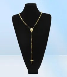 Ouro aço inoxidável grânulo corrente jesus cristo pingente rosário longo colar das mulheres dos homens hip hop jóias1867370