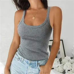 Tanques femininos mulheres sem mangas espaguete colete qualidade de malha camis u-pescoço regatas casual cor sólida camisola básica para o sexo feminino