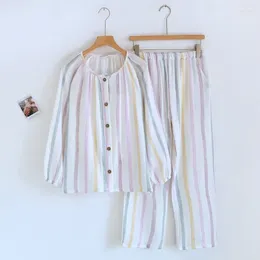 Kadın pijama 2024 Kadın Pijama Sonbahar Bahar Uzun Kollu Yumuşak Set Çizgili Gökkuşağı Pijama Kadın Ev Rahat Nightwear Cardigan
