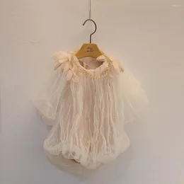 Rompers Xmas Floral Princess Tulle spetsbodysuit för baby flickor kläder småbarn långärmad romper vinterfödd födelsedagsdräkt