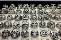 Men039s Fashion 50pcs Lots Top Mix Style Big Size Skull Carved Biker Silver Plated Rings jewelry Skeleton Ring1923849
