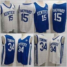 Kentucky College Basketball Jersey 34 Oscar Tshiebwe Reed Sheppard Royal White Blue Stitched Herr Jersey
