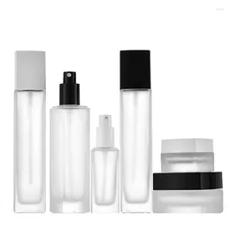 Storage Bottles 40ml 100ml 120ml Empty Square Frost Press Lotion Spray Refillable Bottle Black White Lid 20G 50G Cosmetic Facial Cream Jars