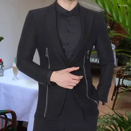 Ternos masculinos streetwear casual blazer hombre decorativo duplo zip design retalhos jaqueta palco terno masculino baile para homem