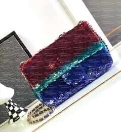 24c yeni tasarımcı çanta boncuklu flip çanta 10a üst kaliteli zincir crossbody çanta payeti gerçek deri akşam çantası moda disko omuz çantası 21cm çanta kutu