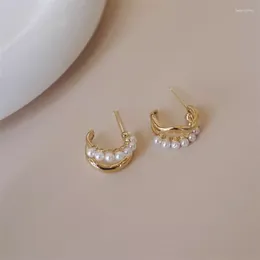 Studörhängen 2024 Korean Simple Temperament Circle Pearl Fashion Liten mångsidig örhänge Kvinnans smycken Boucle Oreille Femme