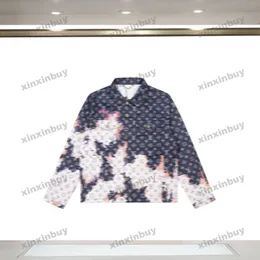 Xinxinbuy 2024 Мужская дизайнерская куртка Fire Letter Printing с длинными рукавами джинсовые комплекты женские Черный, белый, синий, серый, хаки, желтый, S-2XL