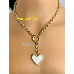 NM42695 Gold Plated Belcher Rolo Chain Necklace White Enamel Heart Pendant Spring Lock Adjustable Necklace