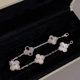 Srebrna bransoletka projektant dla kobiet Najwyższa jakość V Gold Five Flower Bransoletka Kobieta Złoto Złota Naturalna fioletowa Chalcedony Crystal Fritillaria Chalcedony z pudełkiem