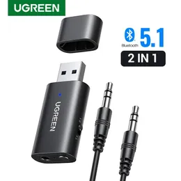 Conectores UGREEN 2 em 1 Adaptador Bluetooth para carro Bluetooth 5.1 Transmissor estéreo receptor sem fio 3,5 mm Aux Jack Adaptador Car Kit Mic