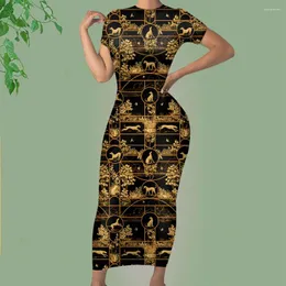 Party Dresses NoisyDesigns Elegant Women O Neck Long Maxi Dress Length Stretchy BodyCon Ropa Gold Greyhound Dog Print Ladies Summer 2024