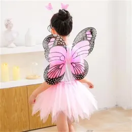 Butterfly Fairy Wing Costume Set 2-8year Children Costume Princess Skirt Headband Magic wand and Simulation Butterfly Wing