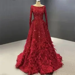 Abiti scintillanti paillettes rosse maniche lunghe abiti da ballo per ragazze nere strass di cristallo corte strascico abito da festa Robes De Bal piuma blu s