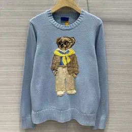 2024 Early Spring Little Bear Doll Mönster broderad tröja Amerikanska och brittiska barns roliga mångsidiga avslappnade stickade stickning