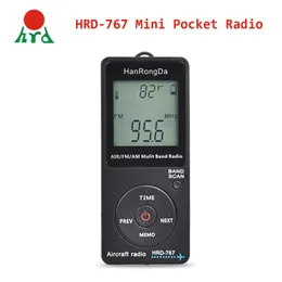 Radio Hanrongda HRD767 Mini Pocket Aircraft Band Ricevitore Ricevitore portatile Pulsante LCD Display Blocco FM/AM/Air Radio con auricolare