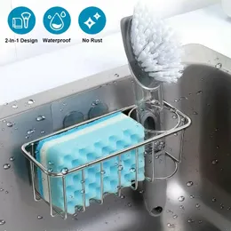 Kitchen Storage 2 In 1 Sink Holder Stainless Steel Adhesive Sponge Brush Rustproof Roll Up Dish Drying Rack 18 Wide