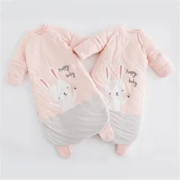 Sacos de dormir de algodão bebê unissex saco de dormir destacável mangas compridas cobertor de coelho quente crianças pijamas para crianças cama 240108