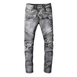 Mens Designer Pants Purple Jeans Amris 1094 Trendy Brand High Street Stereoskopisk skärning Lokomotiv Slim Fit Elastic Small Foot Smoky Jeans Male