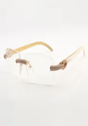 Armação de óculos de sol Buffs com diamantes micropavimentados 3524015 com pernas de chifre de búfalo natural e lente transparente de 57 mm4951071