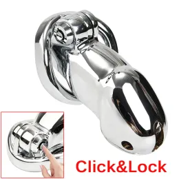 Stainless Steel Click/Lock Male Chastity Device Cock Cage Bondage Sex Toys for Men Penis Lock Adult Game
