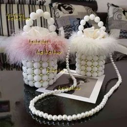 Evening Bags Evening Bag Faux Fur Large Pearl Bucket Handbag Women 2022 New Elegant Hand Woven Bayberry Shaped Bead Ball Shoulder for Wedding Party evening bag 2024