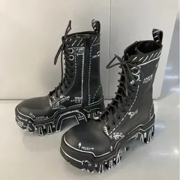 Men Handmade Bulldozer Graffiti Metal Toe Thick Soled Genuine Leather Tank Boots hyper Bera Mlga Botso Monster Teeth Boots Real Leather customized made Boots