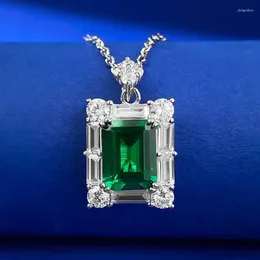 Pendants Vintage 925 Sterling Silver 2CT Emerald High Carbon Diamond Gemstone Pendant Necklace For Women Jewelry