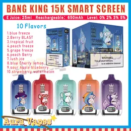 Bang King 15000 Puff Smart Screen engångsvapspenna 25 ml Pod Mesh Coil 650mah Battery Device Prossale Vape Puffs 15000 Electronic Cigarette