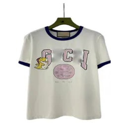 T-shirt feminina designer camiseta com gola redonda padrão animal contrastando manga curta carta impressão