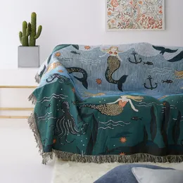 Одеяло на диван-русалка, вязаное кресло, диван, чехлы для полотенец для гостиной, домашний декор, чехол с принтом, домашний гобелен 240106