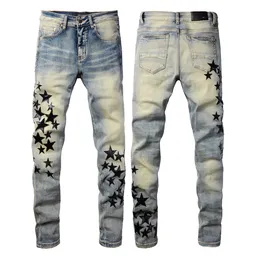 SS24 M8606 MENS JEANS Märke Skinny Slim Fit Washed Coating Material Luxury Denim Elastic Motorcycle Men Original Top Designer SZ28-40