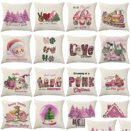 Yastık Kılıfı Pembe Noel Atma Ers Xmas Ağacı Kar Tanesi Keten 18 x inç Yastık Er Pillow Kasılması Kanepe Yatak Damlası Teslimat Ev Bahçesi DHDA5