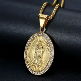 2024 La più nuova collana pendente in oro giallo 14k della Vergine Maria per le donne / uomini Collana di gioielli religiosi della Madonna cristiana di colore dorato