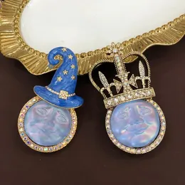 Collana orecchini set placcato oro genuino vintage smalto blu cappello di paglia spilla corona spilla colorata con pietra preziosa del reno