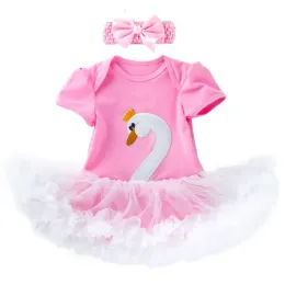 02 years newborn baby cute swan romper tutus with headband babies swan onepiece jumpersuit with ruffle skirts lovely outfit ZZ