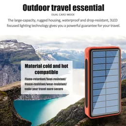 80000mAh Banco de energia solar sem fio Telefone portátil Carregamento rápido Externo Esporte ao ar livre Carregador Qi Bateria de backup PowerBank USB Iluminação LED para Samsung iPhone 15 14