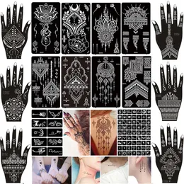 16 ark tillfällig tatuering stencil henna tatuering klistermärke kroppskonst klistermärke för män kvinnor henna mönster 240108