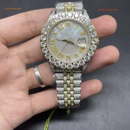 Prong Set Full Iced Out Uhren Sier Gold Edelstahl Roman Diamond Scale Top Automatikuhr