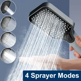Silver Grey Black Shower Head 4 Modes Adjustable Selfcleaning OneKey Cut Shift High Pressure Showerheads Bathroom Accessories 240108