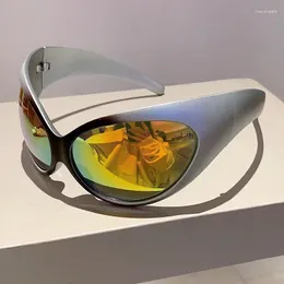 Óculos de sol kammpt y2k gato olho 2024 elegante envolto redondo óculos óculos na moda futurista marca design ao ar livre esportes tons