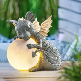 Reçine Dragon Meditasyonlu Heykel Avlu Heykeli Dinozor Şekli Açık Yard Bahçe Dekorasyon Minyatür Öğeler 240108