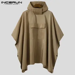 INCERUN Uomo Trench solido Quick Dry Poncho allentato con cappuccio Tasche Casual Mantello esterno Uomo Cappotti irregolari Non impermeabili S-5XL 240106